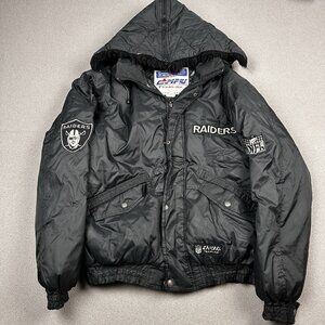 Vintage 90s NFL Oakland Raiders Full Zip Campri Down Puffer Jacket Men XL Parka